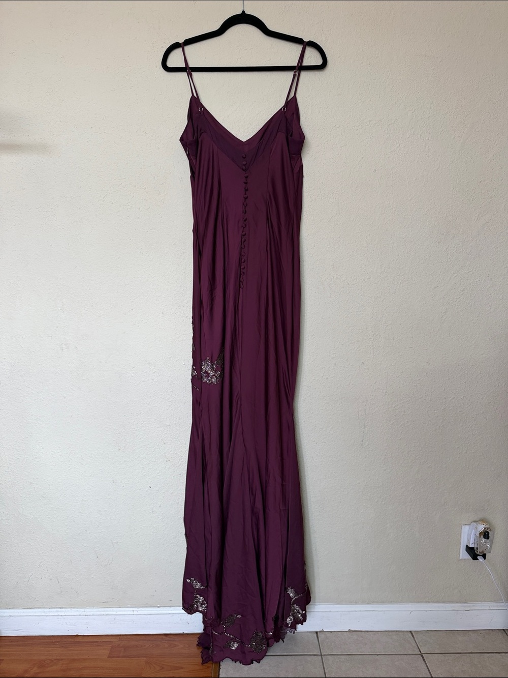 House of CB Anastelle Plum Hand Beaded Embellished Satin Maxi Dress size L - Picture 6 of 12